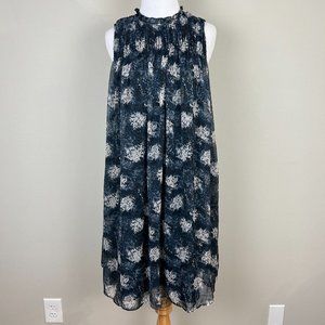Joie Dress Small Navy Gray Mini Sleeveless High Neck Flowy Sheer Overlay Lined‎